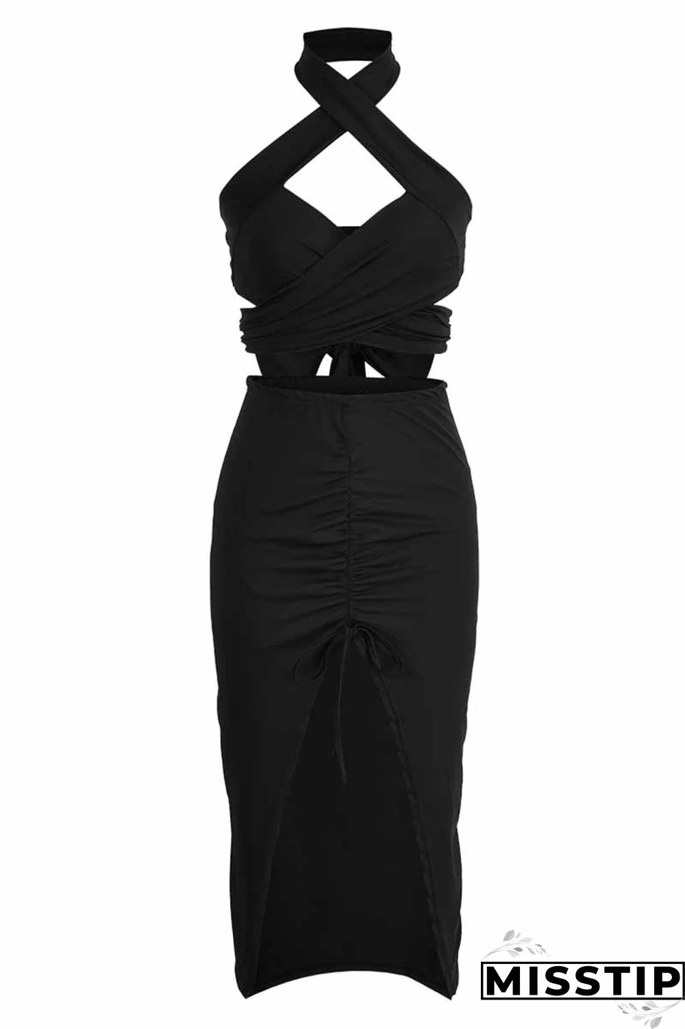 Leopard Print Fashion Street Print Patchwork Halter Sleeveless Two Pieces