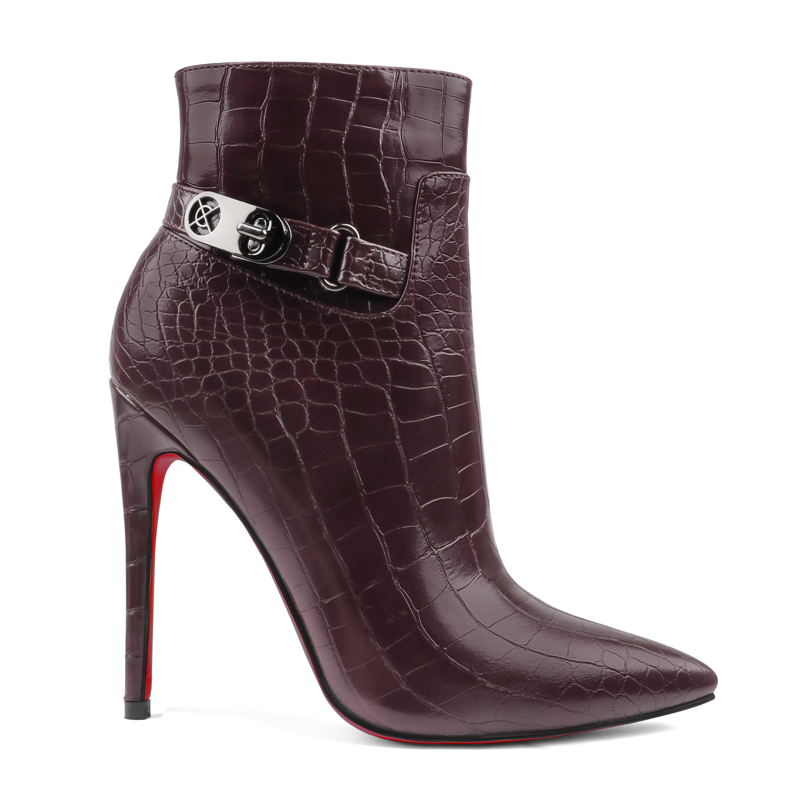 120mm Women's Ankle Boots Closed Pointed Toe Red Bottom Shoes Fashionable Stilettos Autumn Dress Booties-MERUMOTE