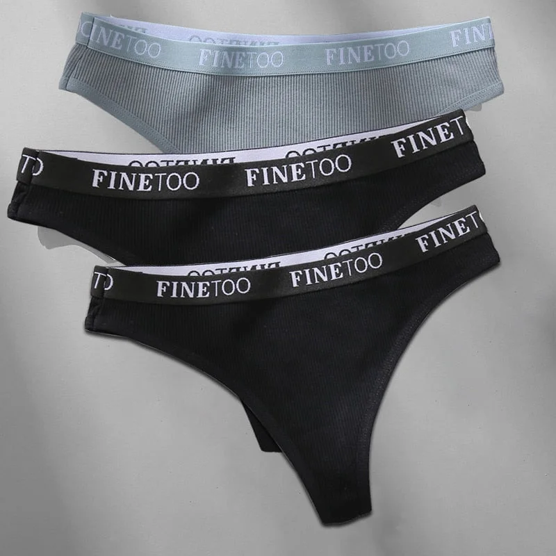 FINETOO 3PCS/Set M-XL Women's Cotton Thong Female Underpant Letter Waist Underwear For Ladies Sexy G-string Brief Woman Lingerie