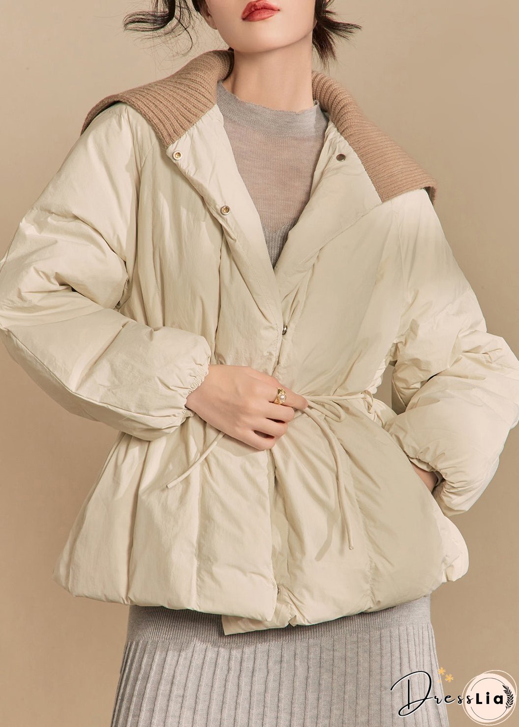 Loose White Button Knit Patchwork Parkas Winter