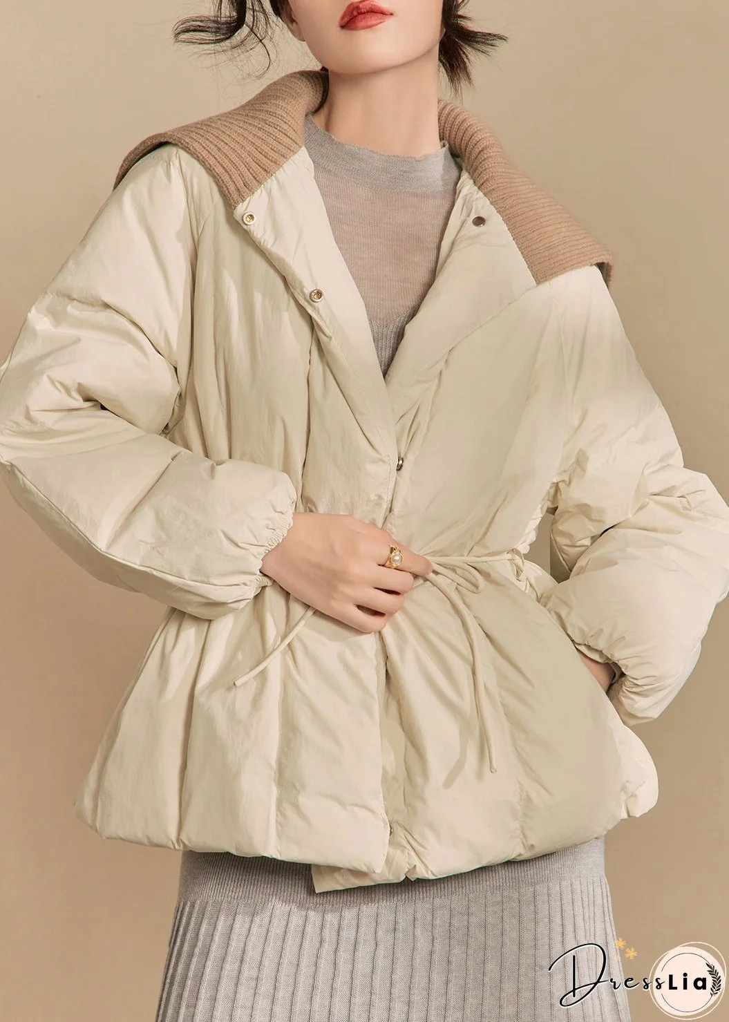 Loose White Button Knit Patchwork Parkas Winter