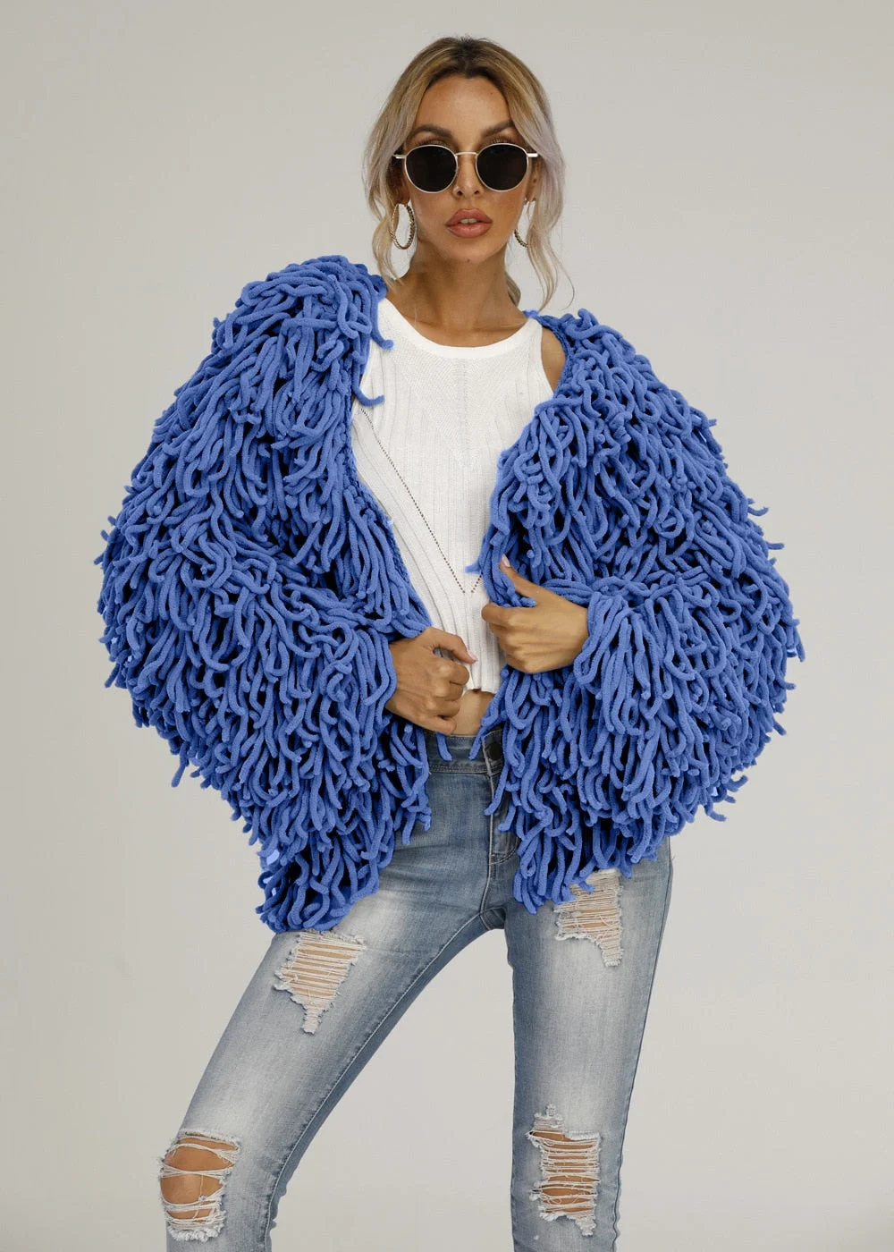 Autumn and winter new woolen woolen plush fringed sweater jacket personality blouse women