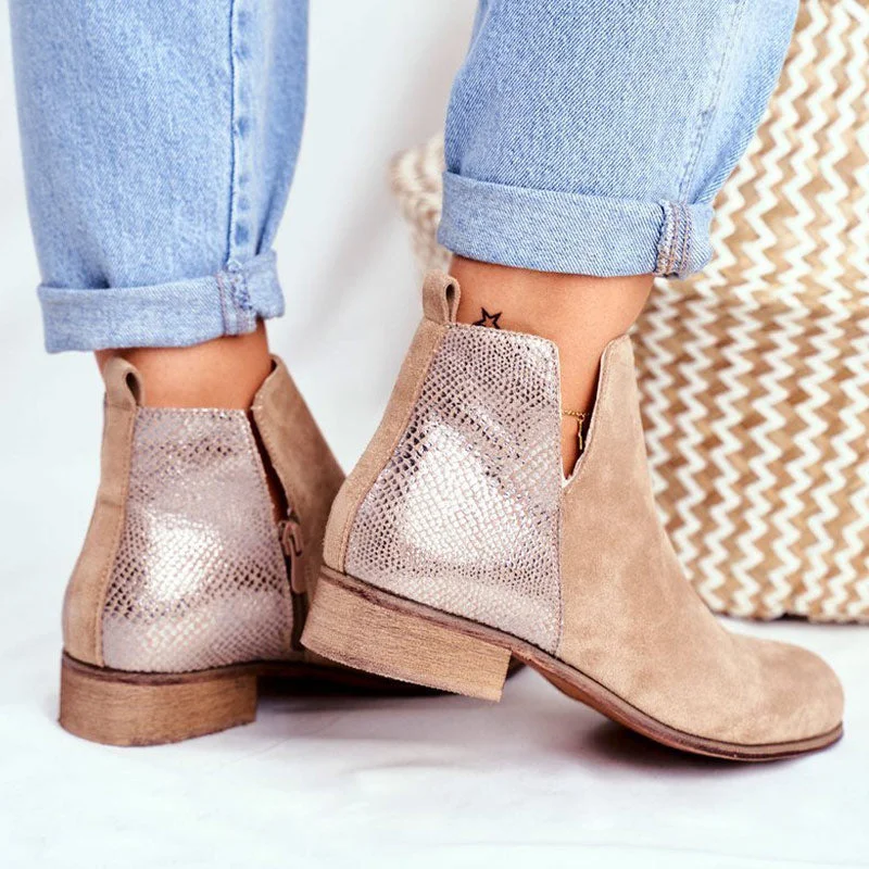 2022 Women Retro Ankle Boots Woman Vintage Leopard Low Heels Women's Zip PU Leather Ladies Shoes Female Short Boots botas mujer