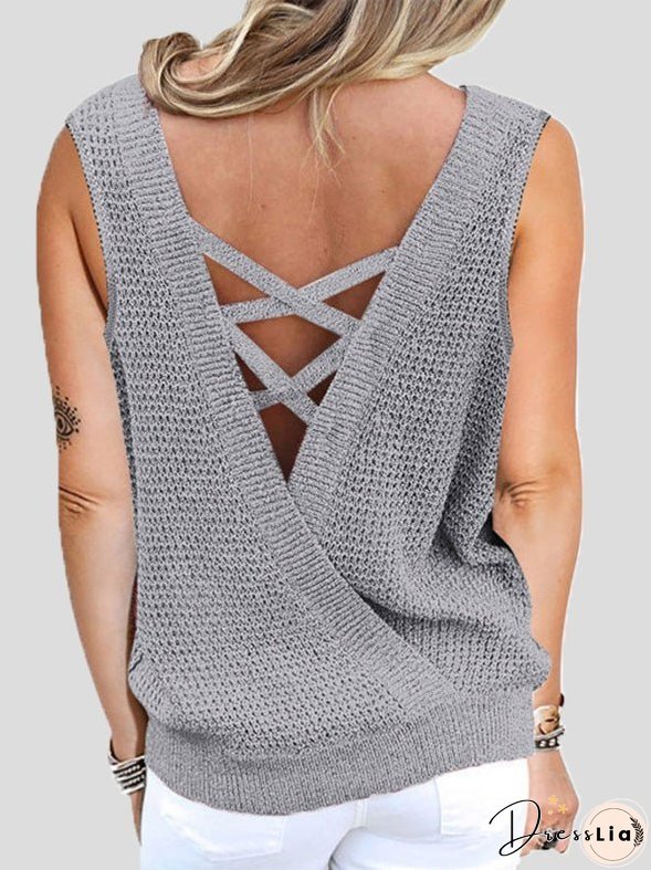 Women's Tank Tops Waffle Deep V-Neck Bare Back Tank Top