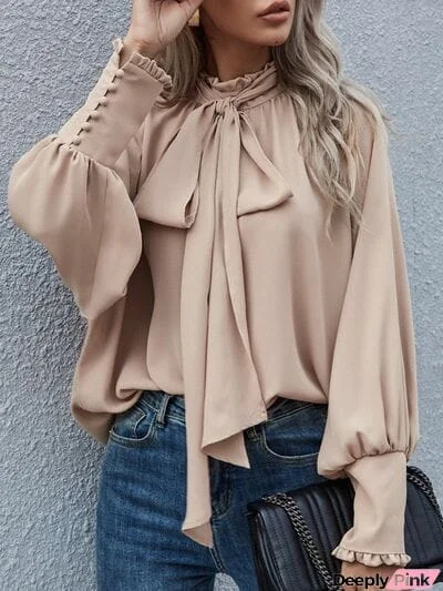 Tie Neck Lantern Sleeve Blouse