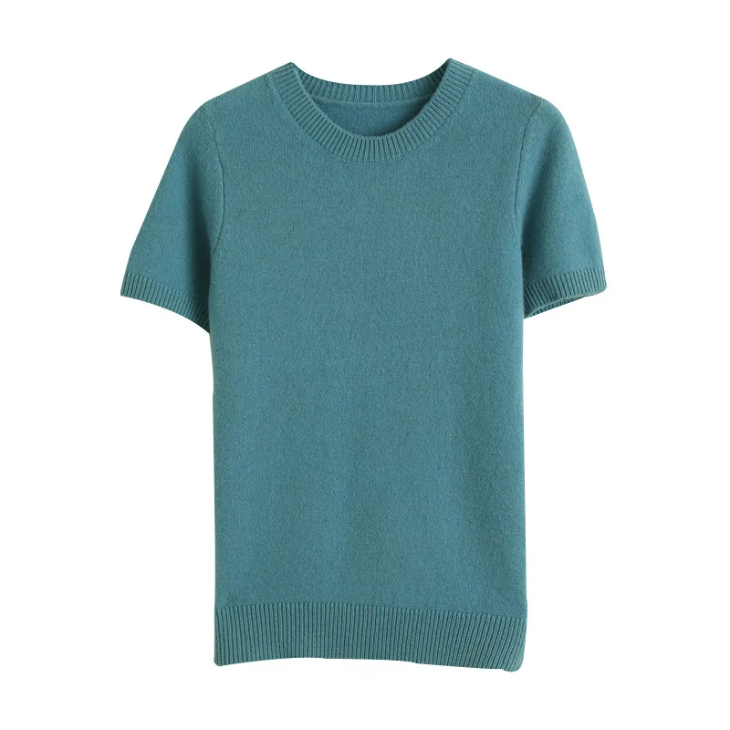 Churchf Churchf Female Round Collar Loose T-Shirt Inside Build Sweater Spring Autumn Base Outside Wear Short Sleeve Hair