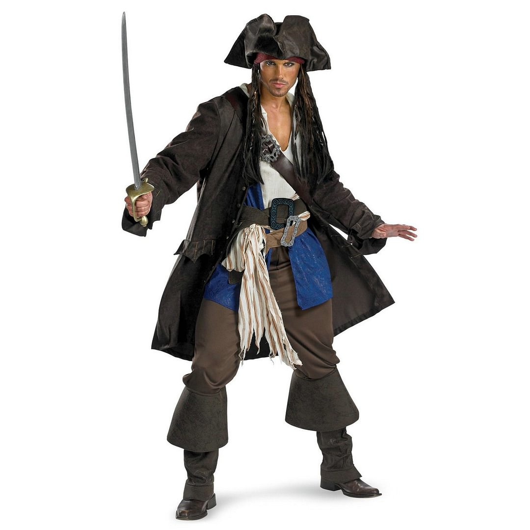 Pirates of the Caribbean Captain Jack Sparrow Cosplay Costume ver.2-Pajamasbuy