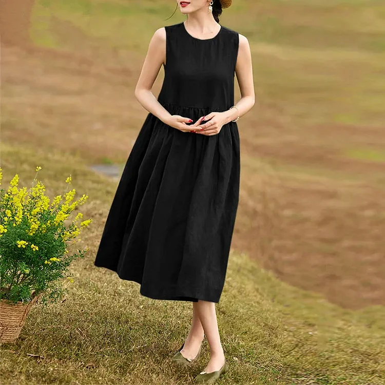 Women's Cotton A-shaped Skirt Retro Loose Sleeveless Dress