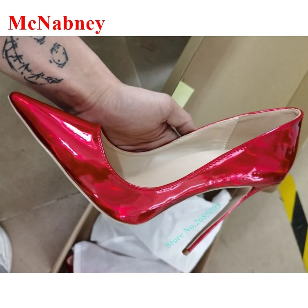 2022 Pointy Toe High Heel Pumps Shallow Solid Ankle Slip On Women's Pumps Fashion Shoes Patent Stiletto Heel Summer Wedding Pump