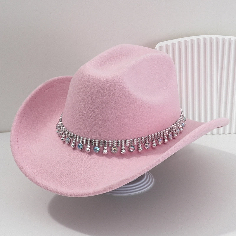Men’s And Women’s Neutral Style Cowboy Hat Party Hat Colorful Round Gemstone Exquisite Belt Festival Performance
