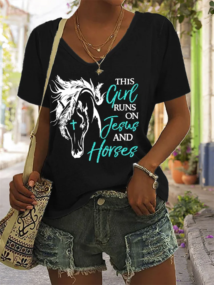 Glitter This Girl T Runs On Jesus & Horses T Shirt