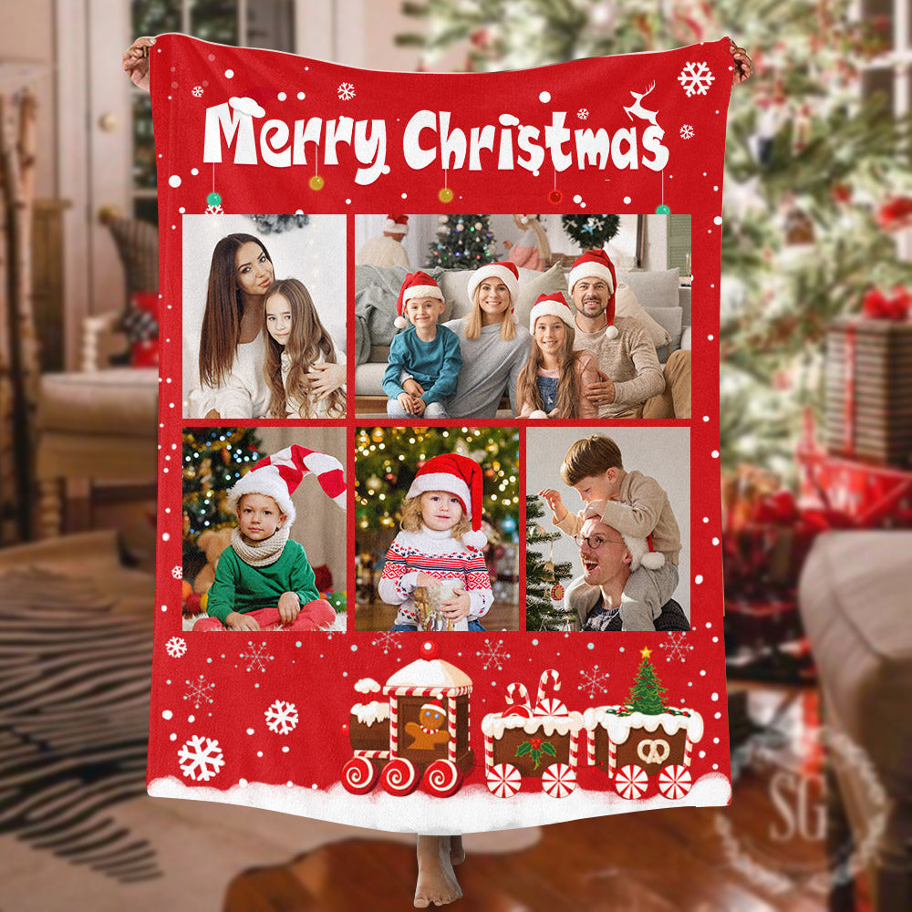 Loveyoufancy Custom 5 Photos Blankets Personalized Family Christmas Blanket