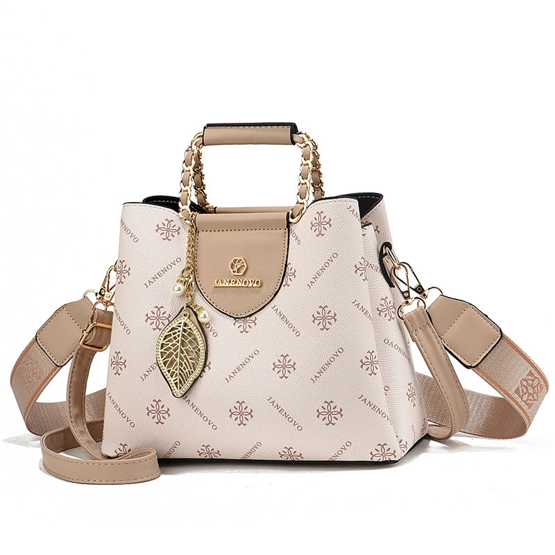 Women’s Pu Leather Letter Classic Style Bucket Magnetic Buckle Shoulder Bag Handbag Crossbody Bag