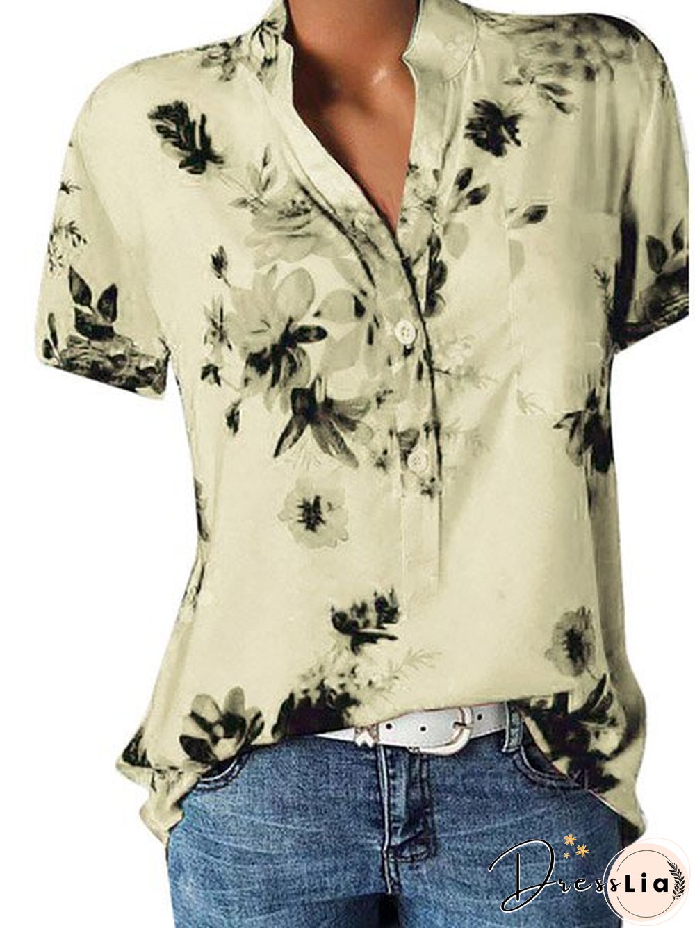 Women Floral Plus Size Short Sleeve Casual Summer Blouses