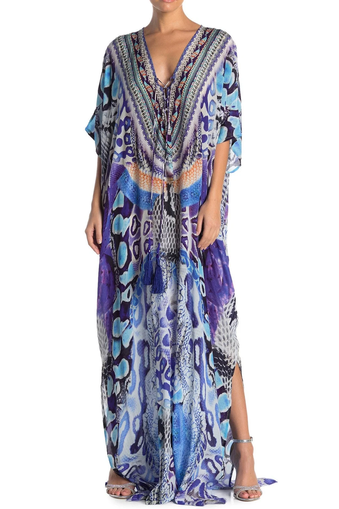 Long V Neck Kaftan blue