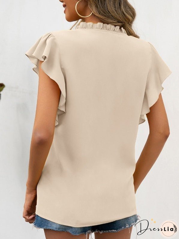 Ruffle Sleeve Casual V-Neck Shirt Top
