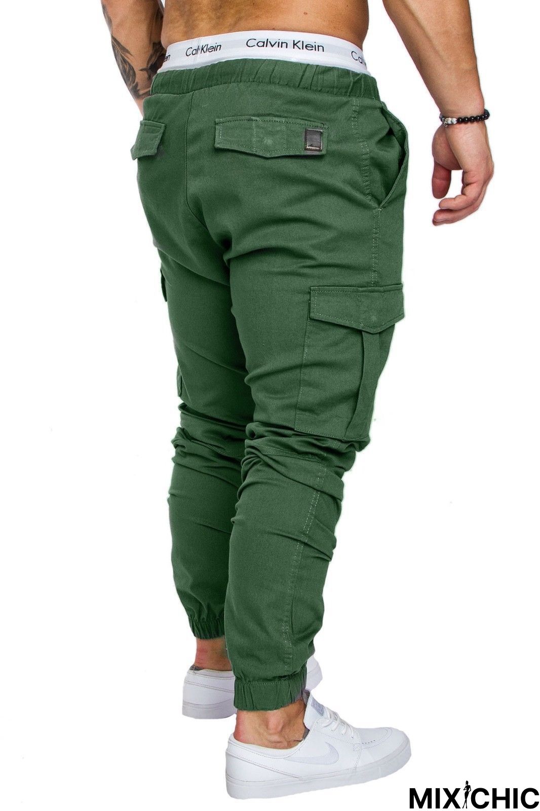 Men Casual Joggers Solid Color Pants Cotton Elastic Long Trousers