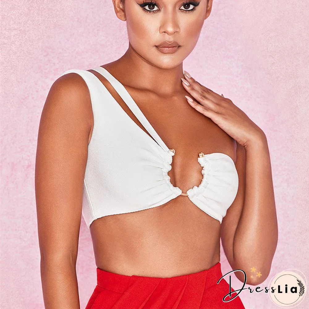 Women's Solid Color Camisole Metal Decorative Tube Top Single Shoulder Strap Vest Sexy Summer Hot Women's Clothing