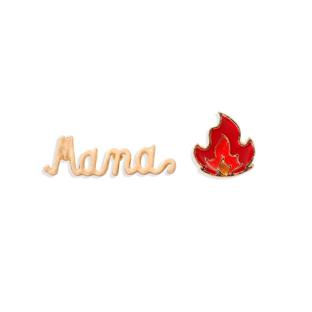 Dvacaman New Gold Color Metal Mama Stud Earrings for Women Fashion Asymmetry Statement Earrings Mother Gifts Jewelry Accessories