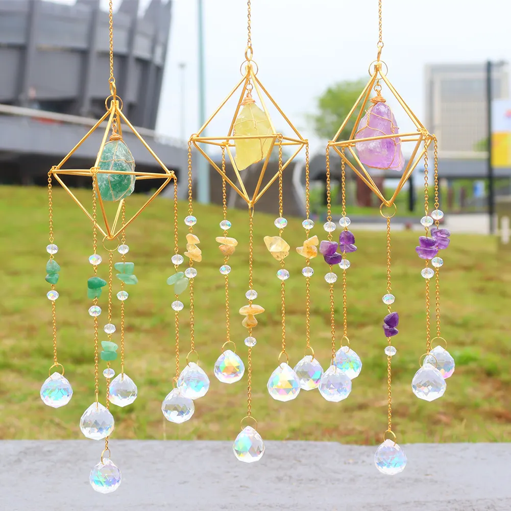 Crystal Wind Chimes Natural Stone Prism Lighting Ball Catcher Garden Decor