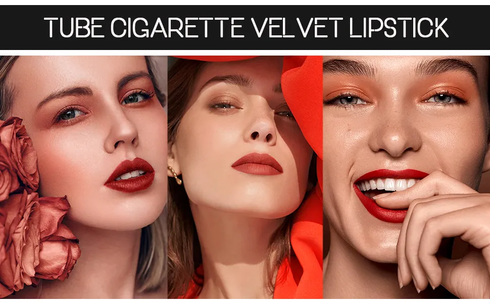 Matte Cigarette Lipstick,4 Colors Lip Tint Stain Set,Tube Cigarette Lipstick,Lip stain Long Lasting