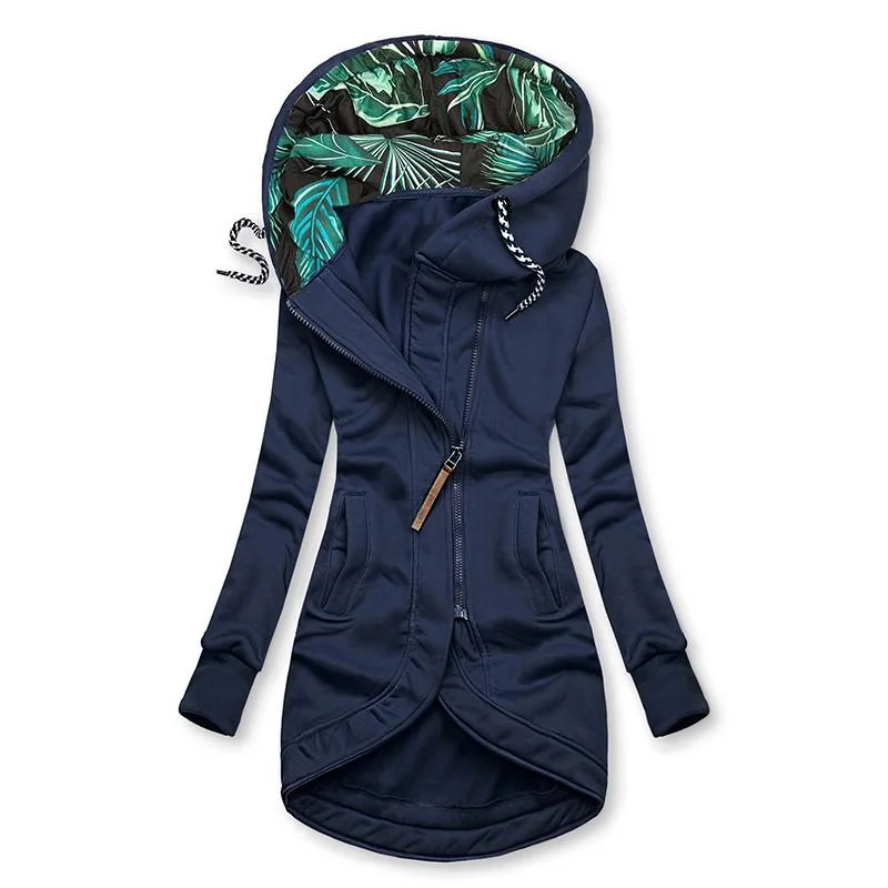 2021 Winter Casual Women Long Hoodies Sweatshirt Coat Zip Up Outerwears Hooded Jacket Female Pockets Plus Size Outwear Tops