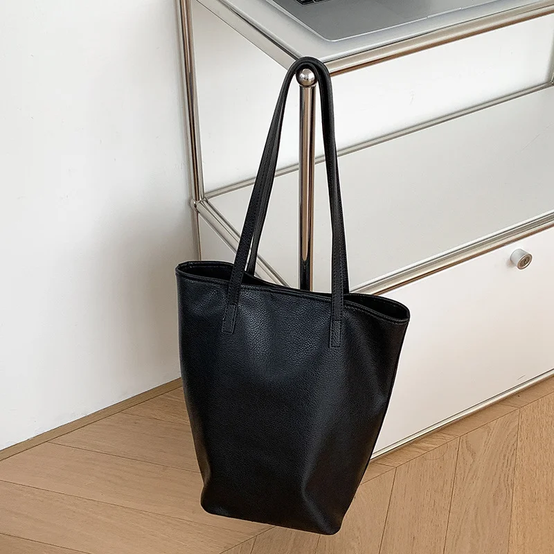 Mongw Mongw Lazy Wind PU Soft Leather One Shoulder Bucket Bag Women's Large Capacity Minimalist High Sense Fashion Commuter Women's Bag