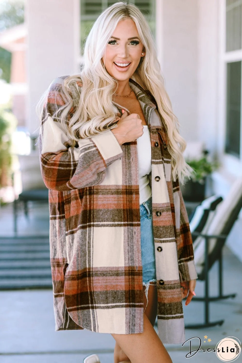 Trendy Plaid Shirt Jacket for Women