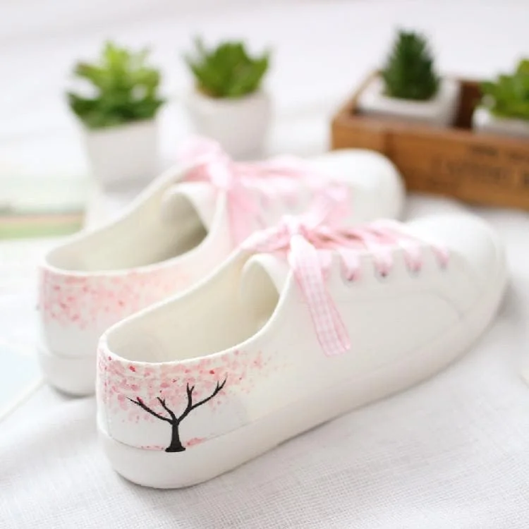 Pink Ribbonlaced Sakura Canvas Shoes SP179687