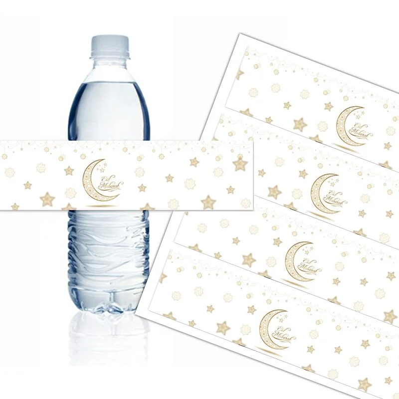 10/20pcs Eid Mubarak Bottle Labels Wrapper Adhesive Stickers Ramadan Muslim Islamic Festival Party DIY Decorations Eid al-fitr