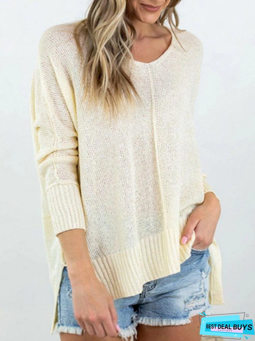 Work Date Acrylic Batwing Jacquard V Neck Sweater