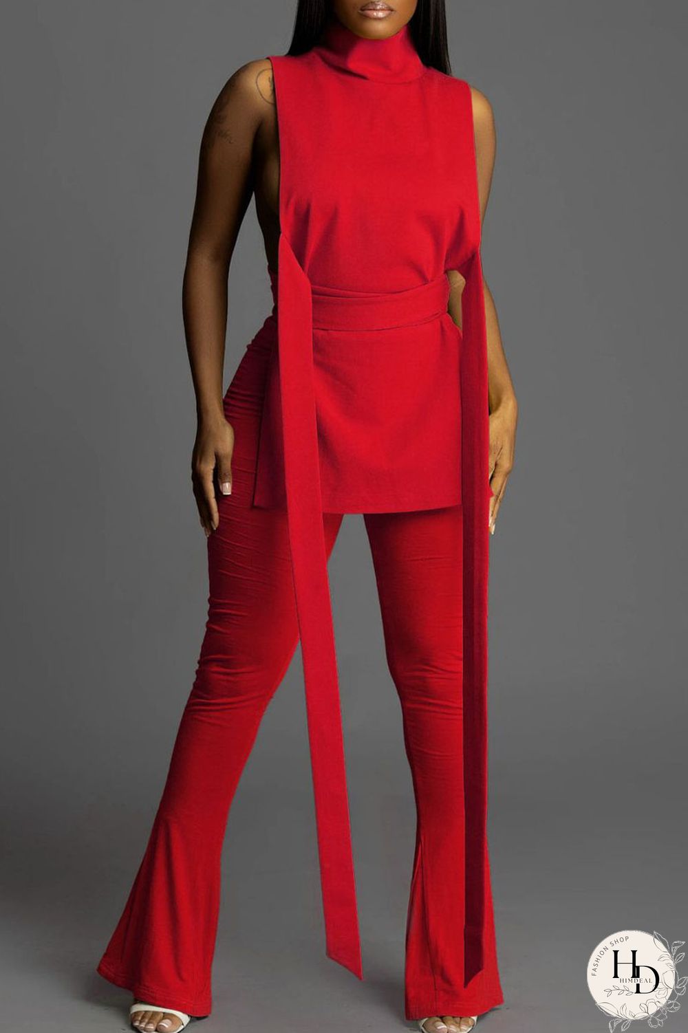 Black Elegant Solid Bandage Hollowed Out Sleeveless Two Pieces