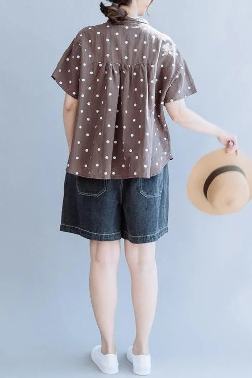 Coffee Cotton Linen Casual Blouse Women Loose Tops For Summer S7051