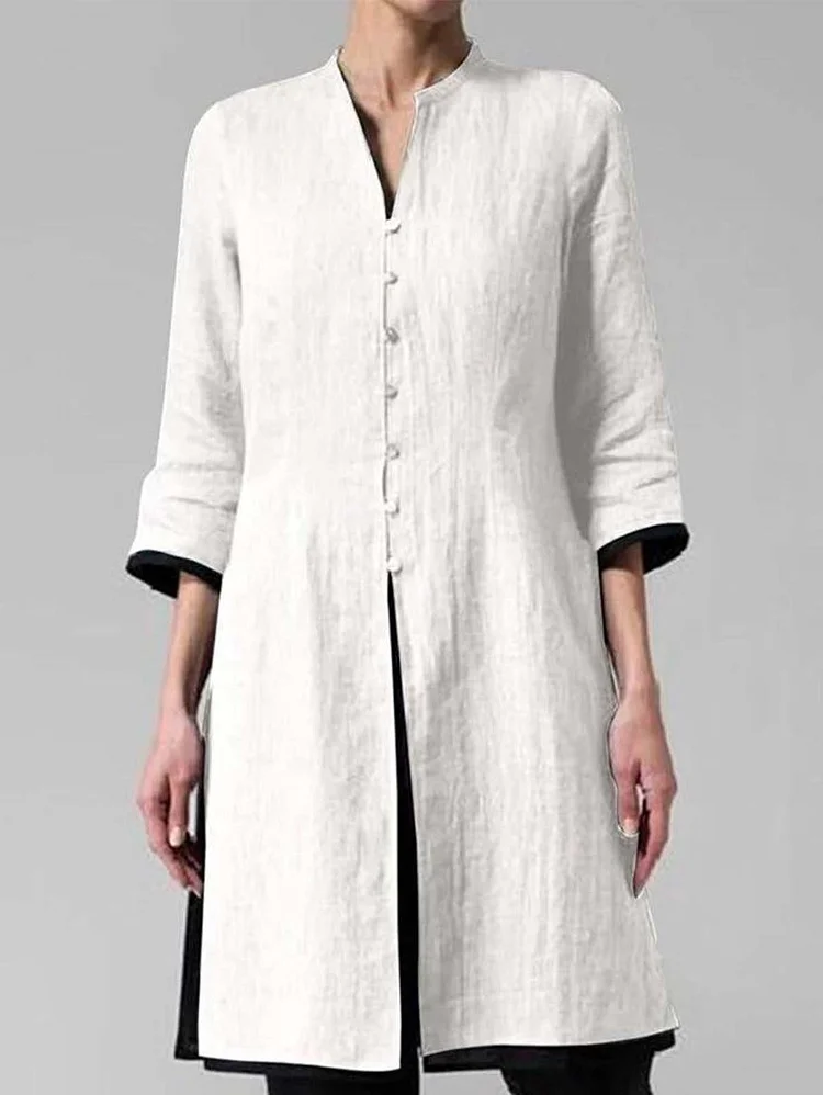 Solid Color Irregular Cotton and Linen Long Shirt