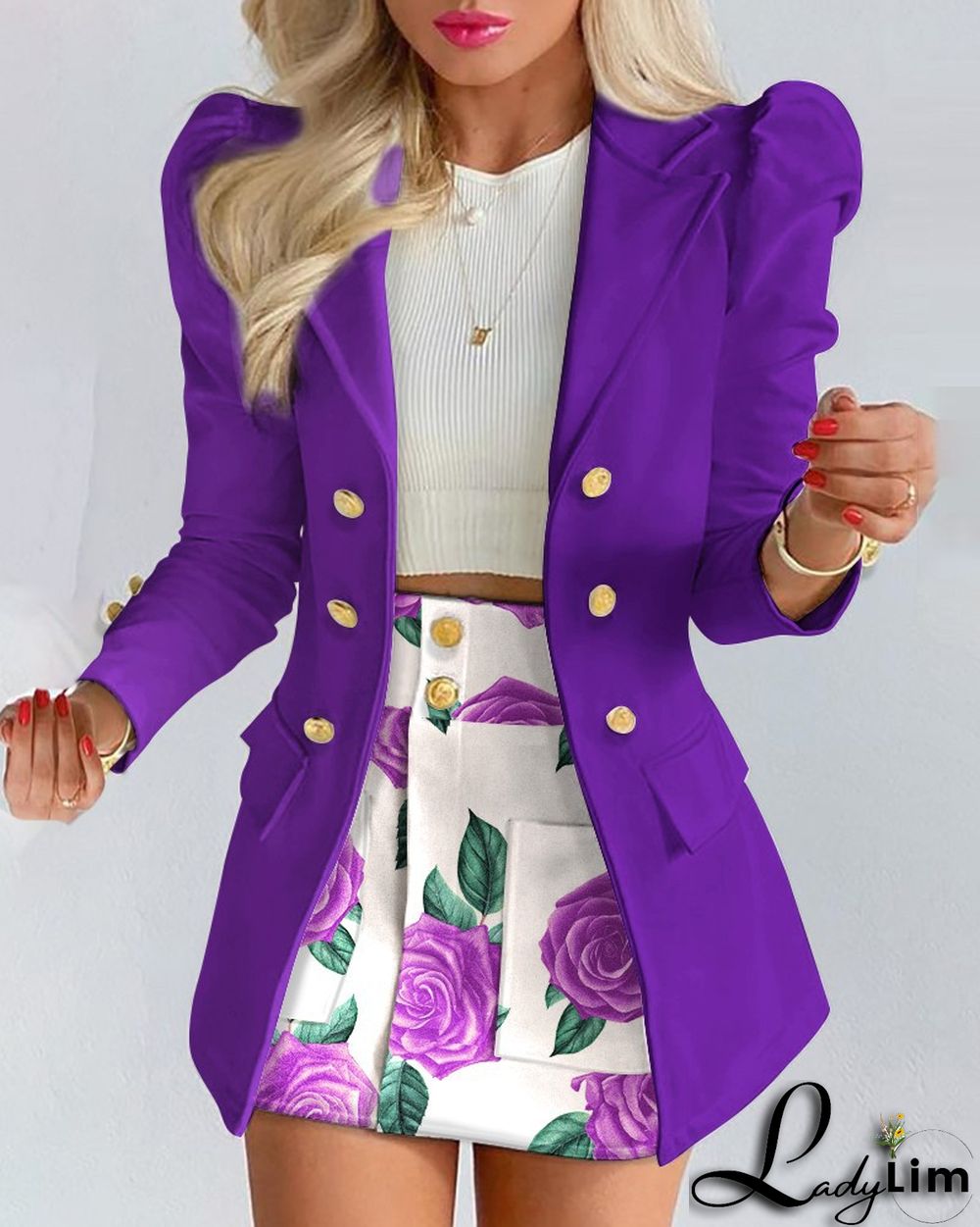spring blazer long-sleeved solid color top with mini skirt two-piece suit