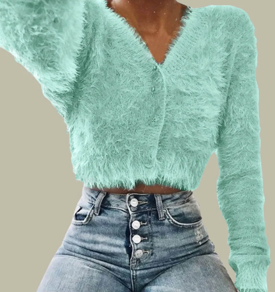 Fashion Solid Color Furry Cardigan