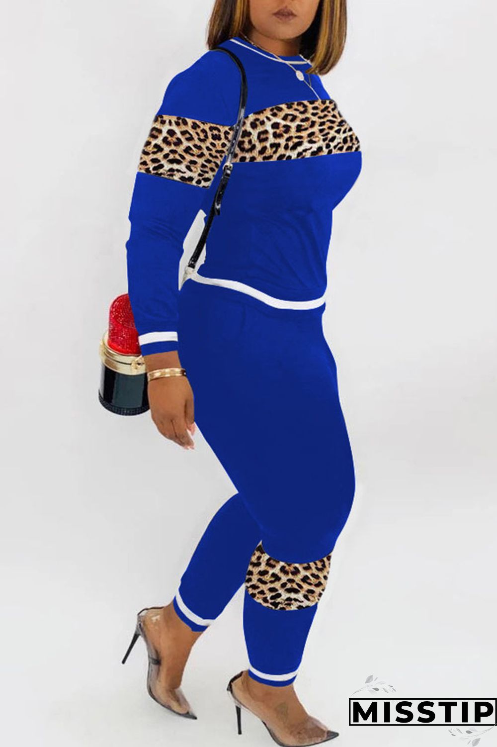 Blue Casual Print Patchwork O Neck Long Sleeve Two Pieces