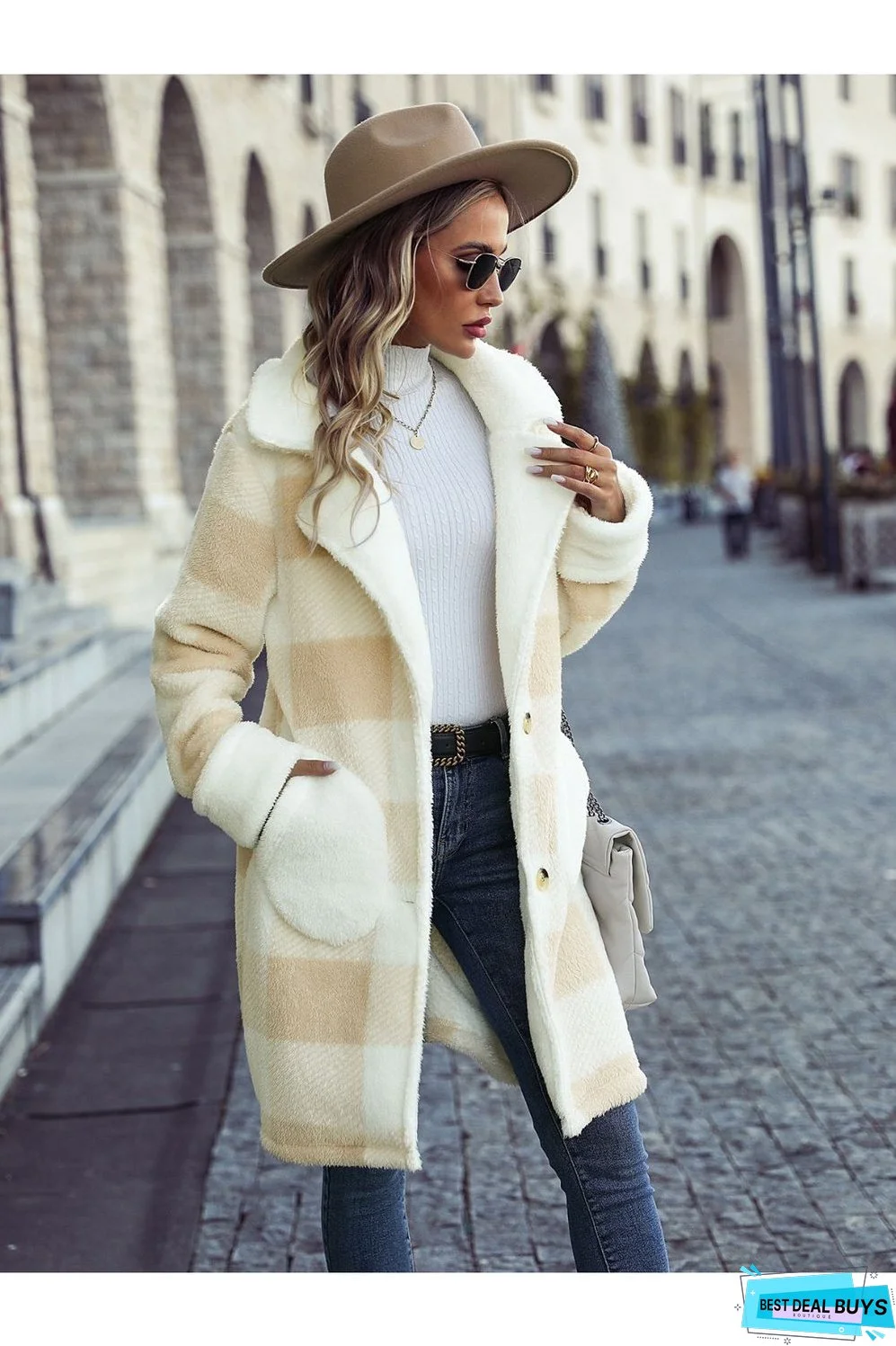 Plaid Button Down Coat with Pockets