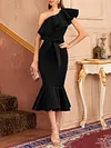 Solid Color One-Shoulder Falbala Sexy Slim Midi Dress