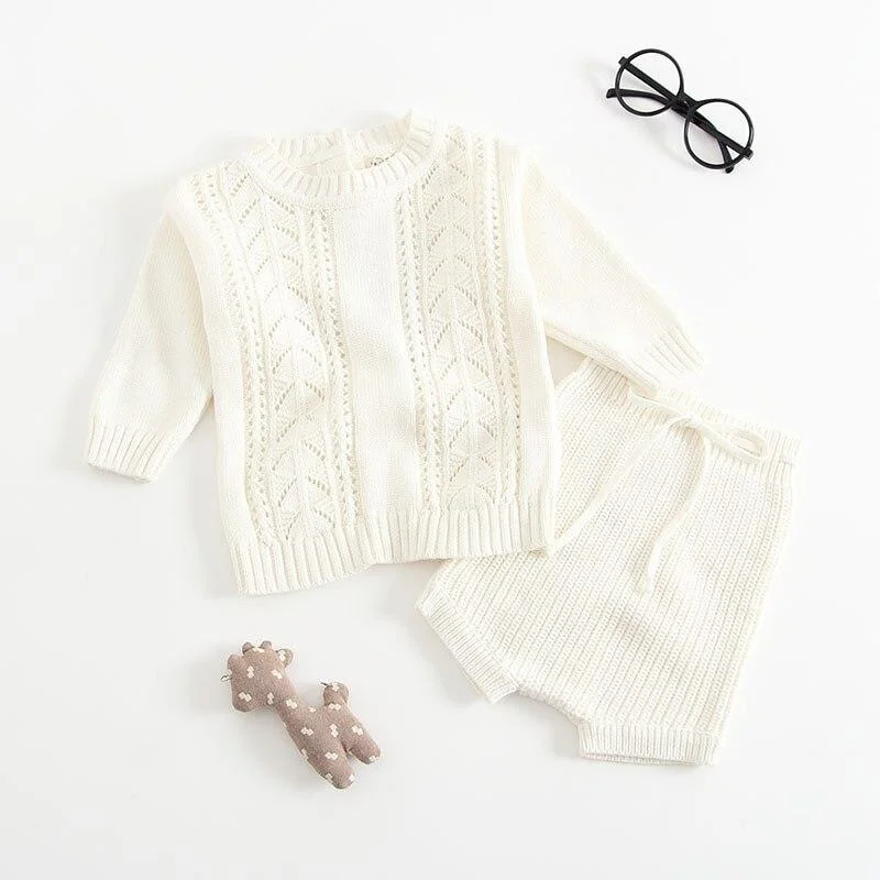 0-2 Year Old Clothing New 2021 Autumn Baby Girls Suit Knit Cotton Baby Long Sleeve Blouse + Lotus Leaf Shorts Baby Clothing Set