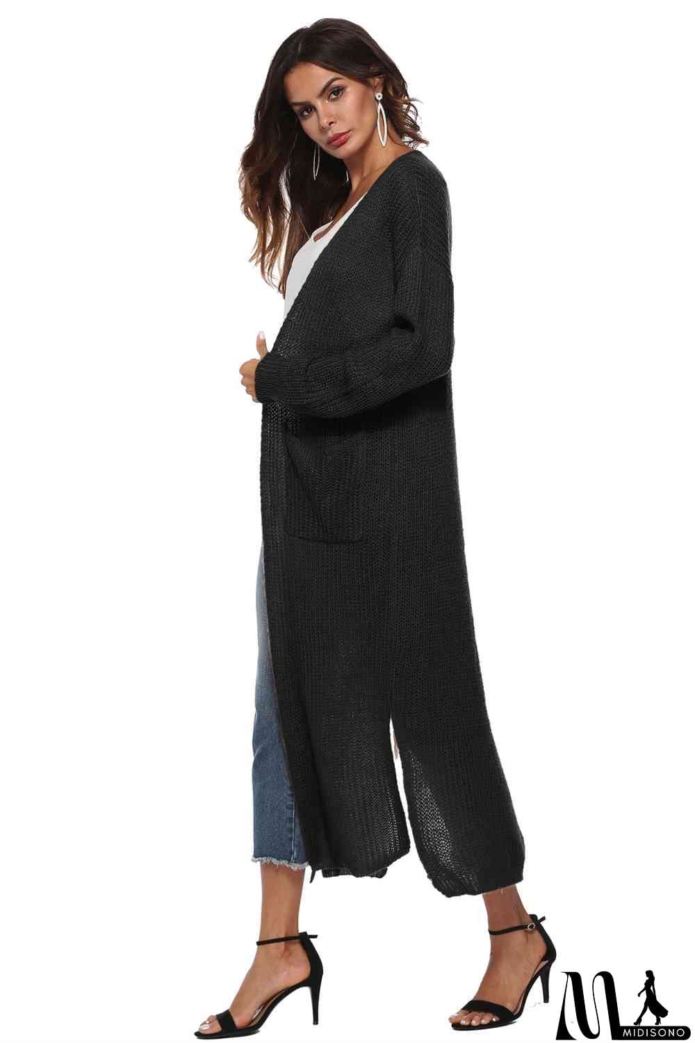 MidiSono - Long Sleeve Open Front Buttoned Cardigan