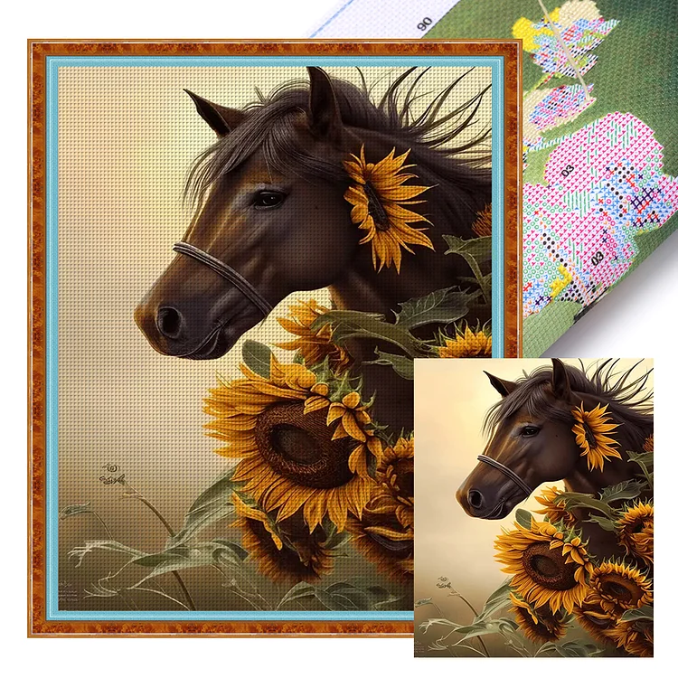 【Huacan Brand】Sunflower And Horse 11CT Stamped Cross Stitch 40*50CM