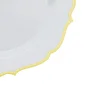 10 Pack | 8" White Plastic Dessert Salad Plates, Disposable Tableware Round With Gold Scalloped Rim