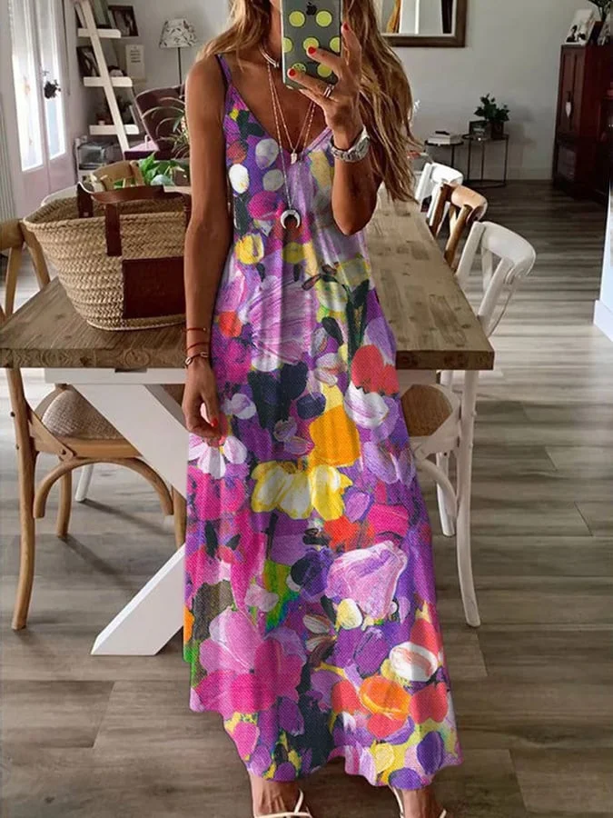 Women's Floral Print Casual Sleeveless Dress