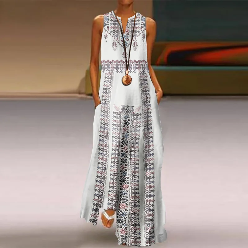 Palestine Ethnic Embroidery Pattern Cozy Maxi Dress