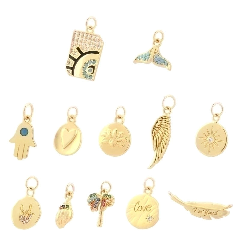 Minimalist Palm Heart Shape Eye Copper Plating Inlay Zircon 18k Gold Plated Charms