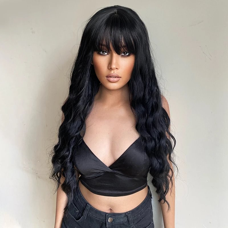 Long Black Irregular Natural Wigs-elleschic