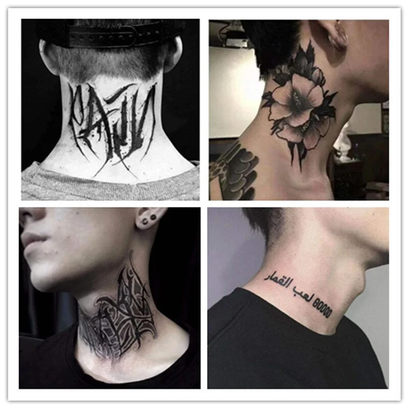 4PCS Black Flower Fake Tattoo Stickers For Men Neck  Body Arm Art Water Transfer Temporary Tattos Waterproof Tatoo