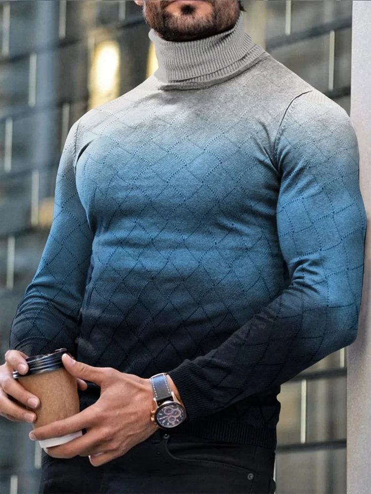 Men's Casual Gradient Business Turtleneck Long Sleeve