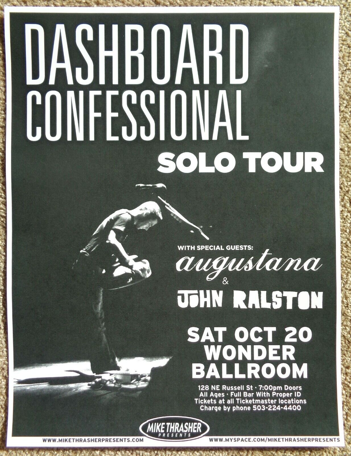 DASHBOARD CONFESSIONAL 2007 Gig POSTER Portland Oregon Concert